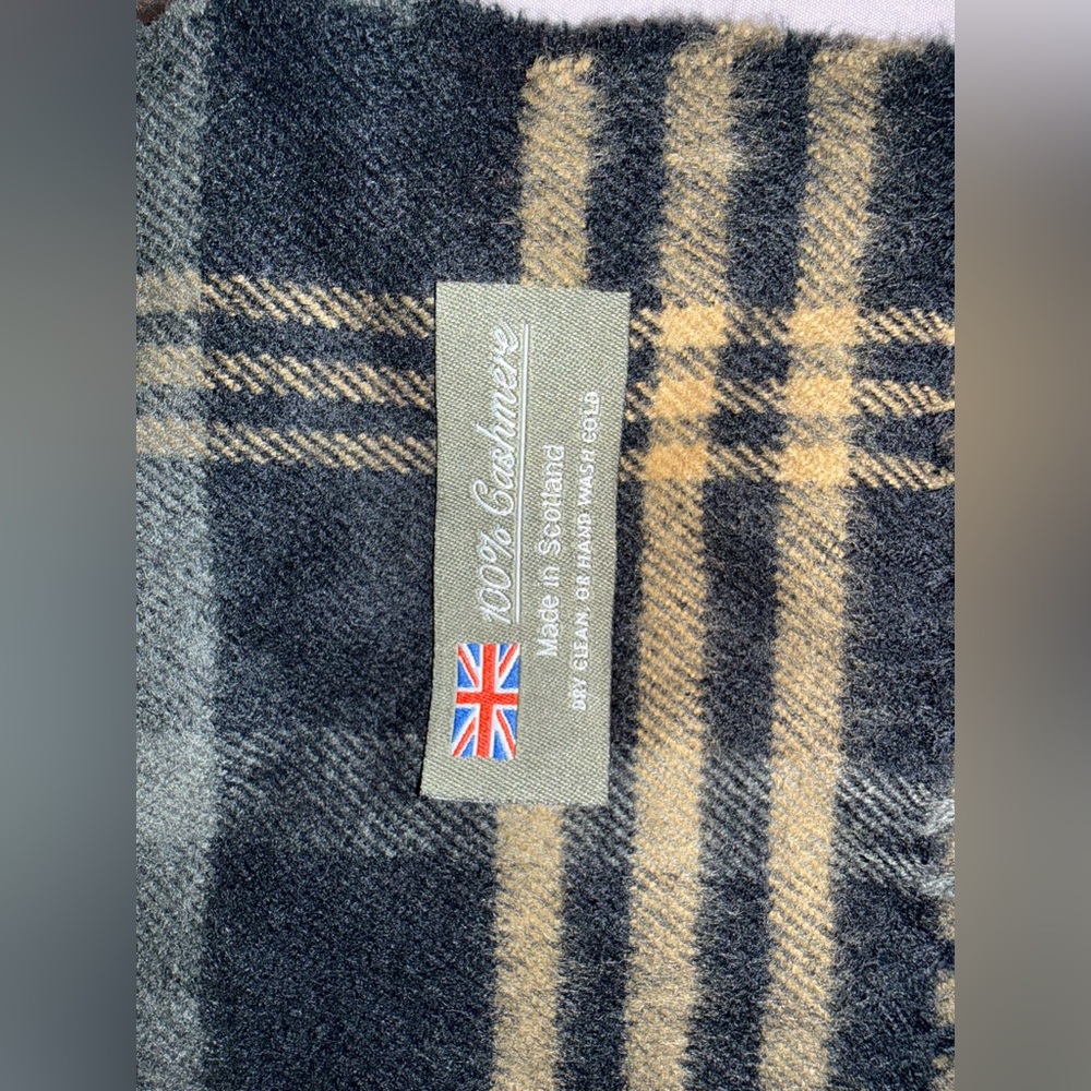 Gray and Tan Plaid Cashmere Scarf